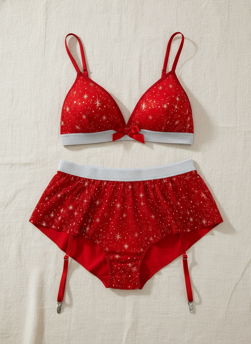 Rouge Étoile Kırmızı Sim Detaylı Jartiyerli İç Giyim Seti