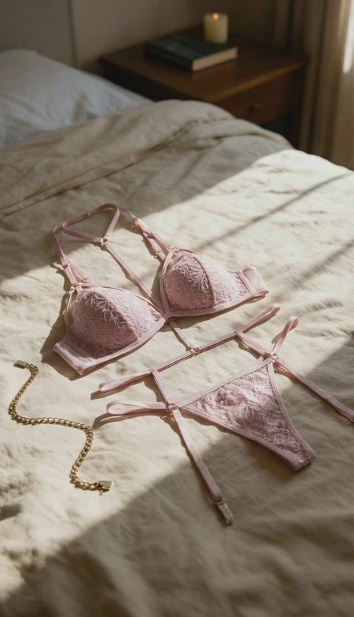 Pembe Harness Detaylı Fantezi İç Giyim Seti